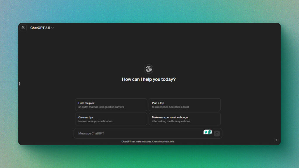 ChatGPT Homepage Screenshot